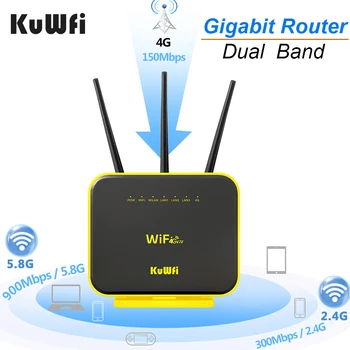 KuWFi Giga Brezžični Usmerjevalnik Wifi 4G LTE Usmerjevalnik Dual Band Prenosni WiFi Modem Hotspot 64 Uporabnik S Gigabit WAN/LAN RJ11 Port
