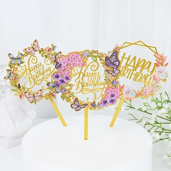 Akril Cvetje Happy Birthday Cake Vrh Cvetje Metulj Torto Okrasni Dom Rojstni Dekorativni Material