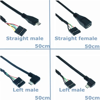 Najboljša Cena za 90 Stopinj Komolec Micro USB Moški Ženski DuPont 5 pin Ženski Računalnik Primeru, matične plošče, PC Kabel 0,5 m