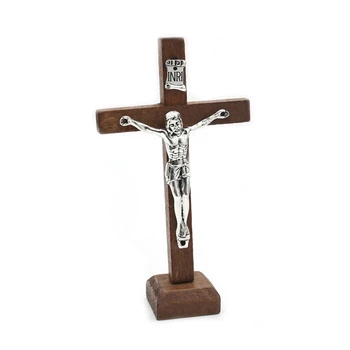Lesene Katoliška Jezus na Križ Križ s Stojalom Verske Molitev Namizni Dekor Padec Ladijskega prometa