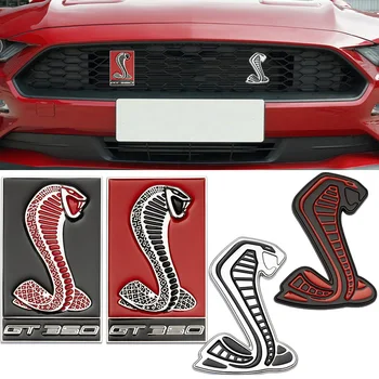 2pcs 3D Kovinski Avto Nalepke Mustang Kača Cobra Viper GT350 Logotip Nalepko Spredaj Kapuco Maska Logotip za Shelby SVT GT500