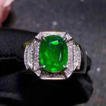 100% Naravni Kolumbijski smaragdno moški prstan Atmosferski moda 6x8mm fine nakit high-end darilo