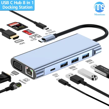 10 V 1 USB C Hub Razširitveno Postajo s 4K HDMI VGA USB Strele 3 Gigabit Ethernet Audio kartica SD/TF za RAČUNALNIK Macbook Air M1 iPad Pro