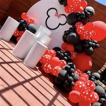 141pcs Disney Minnie Tema Mickey Mouse Stranka Baloni Nastavite Rdeči Black Latex Balon Baby Tuš Otroci Rojstni dan Decors Dobave