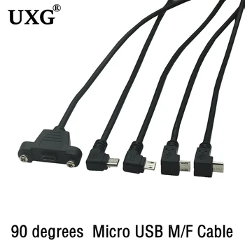 USB 2.0 Micro-USB 5pin GOR/Dol, Levo, Desno pod Kotom Moški Konektor Ženski Podaljšek Kabla Z Vijaki Panel Mount Luknjo 30 cm 50 cm