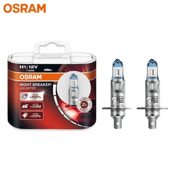 OSRAM Night Breaker Neomejeno H1 55W 12V +110% Svetlo Bel Avto Original Smerniki Žarnice Halogenske Žarnice 3400K Nemčiji 64150NBU, 2x