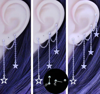 Kul Dekle Ear Piercing Uhan Multi Uho Luknje V Korejskem Slogu Verige Star Ušesu Zvoni Lobe Tragus Helix Uhani Stud Jekla Nakit