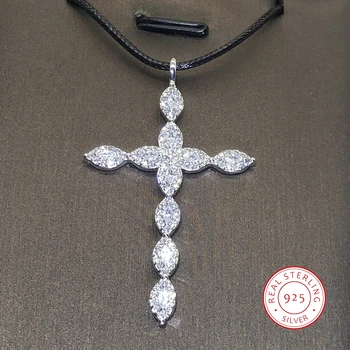 925 Sterling Srebrna Ogrlica 18 Palčni Svetleči Kristali, Elegant Cross Obesek Za Ženske Visoke Kakovosti Modni Nakit valentinov Darilo