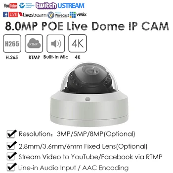 POE RTMP IP Camera 4K 8MP IMX415 za Živo Pretakanje, Pritisni in Video na Youtube-u/Twitter/Facebook Onvif Zunanja Notranja Zaznavanje Gibanja