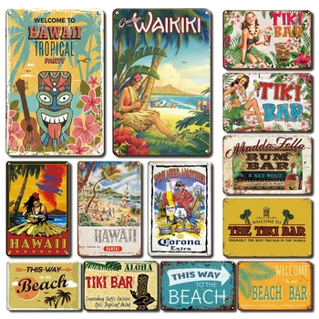 Smešno Aloha Tiki Plakat Tin Prijavite Letnik Beach Bar Pub Umetnosti Stenski Dekor Kovinsko Ploščo Retro Havajih Lepoto Železa Slikarstvo Znaki