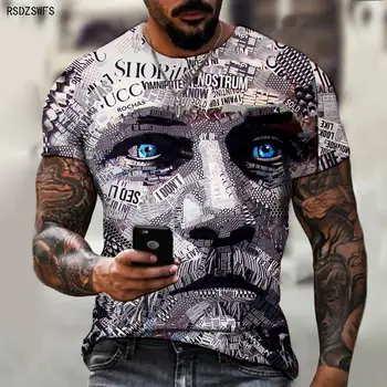 Darila za Moške Poletne Moške Časopis Portret 3D Art Tisk Tri-dimenzionalni T-shirt Ulica Športni Dres O-vratu Kul Poleti