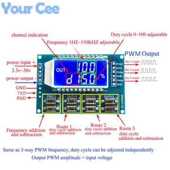 1 hz-150Khz 3-stezni Signal PWM Generator Odbor Modul Frekvenca Impulza Ciklus Modul Nastavljiv LCD-Zaslon Nadgrajena Različica