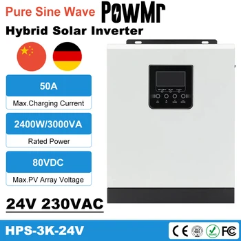 PowMr 2400W Hibridni Solarni Inverter 220V 50A PWM 3KVA, Pure Sine Wave Inverter 50/60HZ Izven Mreže 24V Polnilec za Baterije Sončne Inverter