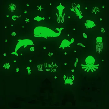 Svetlobni Kit Stenske Nalepke Podvodni Svet Morskega Življenja Ozadje Žareti V Temno Nalepke za Spalnice Otroci Otroške Sobe Dekor