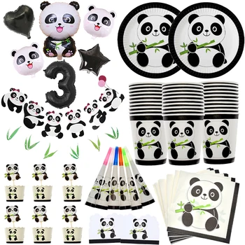 Panda Temo Rojstni Okraski Otroci Razpoložljivi Namizna Nastavite Ploščo Napkin Baby Tuš Uslug Risanka Panda Balon