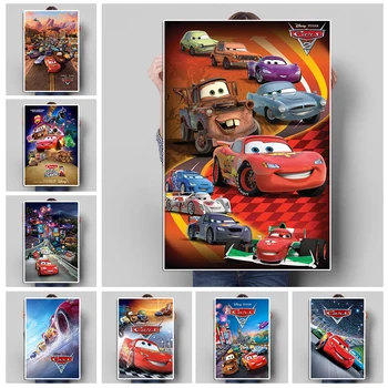 Disney Risank Anime, Avtomobili Film, Poster Tiskanje Strela McQueen Dirke Platno Slikarstvo Športni Avto Wall Art Otroški Sobi Doma Dekor