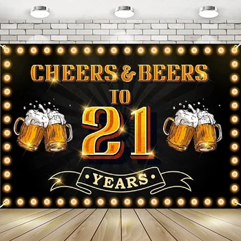 Cheers Piva 21 let Banner Ozadje Happy Birthday Ozadju Fotografije Bday prazničnega Znamenje Odlikovanja Črno Zlato