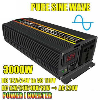 3000W Pure Sine Wave Avto Inverter Power Inverter DC12V/24V/48V/60V na AC 220V Vtičnico Pretvornik za Avto Outdoor Power Inverter