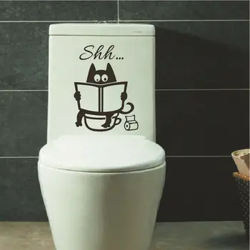 Lepe risanke mačka Shh wc nalepke DIY kopalnica Vrata Školjko Sedeža, Dekorativne Nalepke Smešno Dekor Plakat Izmenljive Vinil Zidana Umetnosti