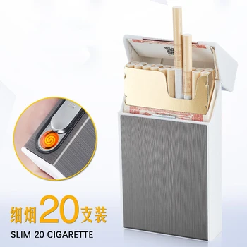 20pcs*5.2 mm Tanko Cigareto Ženske Aluminij Zlitine Samodejno Slim Cigarete Primeru Polje Z Usb Polnjenjem Lažji 115mm*60 mm*21 mm