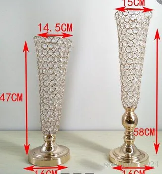 58 cm Visok Kristalno Zlato Poroko Cvet Vazo Kovinske Mize Centerpiece Cvet Stati na Debelo Poceni Namizni Vaze za Poroke