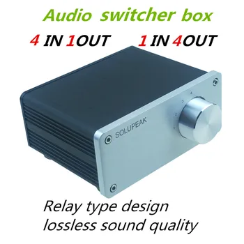4 (1), V 1 (4)OD 4 way audio VHOD RCA signalni kabel razdelilnik selektor preklopnik switch schalter Vir priključek Distributer polje