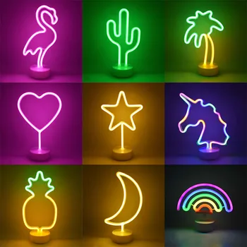 Neon Luči Prijavite LED Nočne Luči Flamingo Samorog Kaktus Lučka za Spalnico Dom Tabela Poroko Počitnice Decoeations Božična Darila