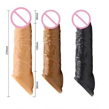 21 cm Silikonski Realističen Penis Kondom Dick Extender Petelin Obroč za Večkratno uporabo Penis Rokav Kurac Enlarger Sex Igrače za Zamudo Izliv