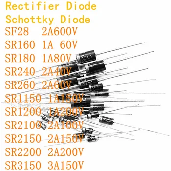 20PCS Usmernik Schottky Dioda SF28 SR160 SR180 SR240 SR260 SR1150 SR1200 SR2100 SR2150 SR2200 SR3150 1N IN4007 2A 3A 150V 200V