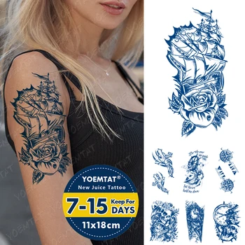 Sok Črnilo Trajne Nepremočljiva Tattoo Nalepke Ladje Kompas Ura Sidro Križ Flash Polno Tetovaže Roko Body Art Ponaredek Tatto Moški Ženske