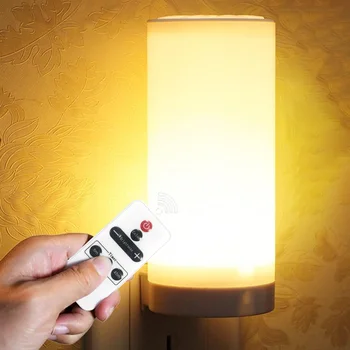 EU Plug Svetlost Nastavljiva LED Nočna Lučka Z Daljinskim upravljalnikom AC 110-240V Vtič V Nočno Svetilko Z Časovna Funkcija