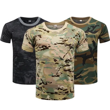 Prikrivanje Taktično Majica Kratek Rokav Moške Hitro sušenje Boj proti T-shirt Vojaško Maskirno Prostem Pohodništvo, Lov Majica
