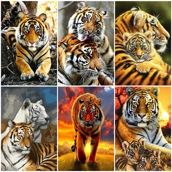 AZQSD Barvanje Z Številkami Povzetek Unframe Wall Art DIY Živali Dekoracijo Odraslih Slike S Številkami Tiger Handpainted Darilo