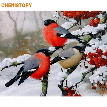 CHENISTORY Okvir Slike S Številkami Ptic Diy Akrilne Barve Na Platnu Barvanje Z Številkami Sneg Za Dom Decors Darilo Stenske Umetnine
