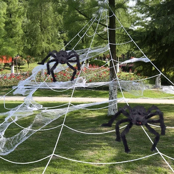 7m Velikan Pajek Web Super Velik Plišastih Pajek Stretch Cobweb Dvorišče Halloween Okraski na Prostem Stranka Trikotni Spider Web Dekor