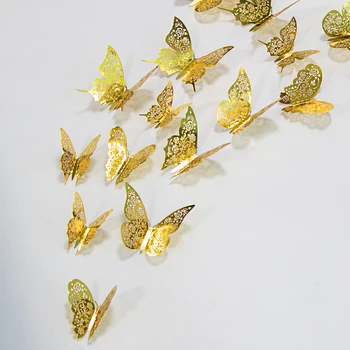 12Pcs 3D Ogledalo Zlato Votlih Rose Cvet Vzorec Metulj Stenske Nalepke, ki Živijo Doma Dekoracijo Poroke Metulji Nalepke Nalepke