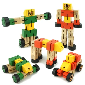 Otroci Preoblikovanje Robot Gradniki Lesene Igrače Za Otroke Autobot Slika Model Puzzle Učenje Inteligence Igrače Darila