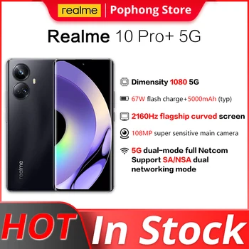 Realme 10 Pro+ 5G Mobilni Telefon za 6,7 cm 2160Hz Ukrivljen Zaslon Dimensity 1080 67W SmartFlash polnjenje 5000mAh Android 13 NFC