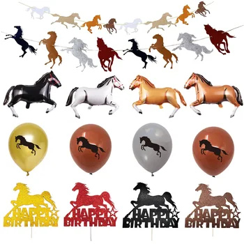 Konj Rojstni Dekoracijo Konj Happy Birthday Banner Torto Pokrivalo Konj Baloni za Konjske Dirke Temo Kavboj Stranka Dekor